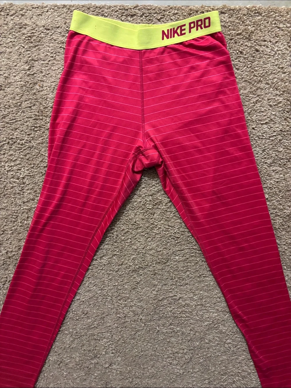 Nike Pro Dri-Fit Womans Md Pink Stripe Compression Tights with Lime Waistband